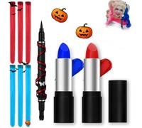 Maquillage Harley Quinn Femme, Halloween Maquillage Harley Quinn Cosplay, Face Paint Stick, Amour Eye Liner Tampon, Extension Cheveux Clip, Maquillage Clown per Cosplay Feste Halloween e Carnevale