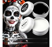 Maquillage Karneval Visage Noir et Blanc 100g, Kit Peinture Haute Pigmentation avec 2 Pinceaux, Sûr pour Enfant & Adulte, Idéal Clown, Squelette & Cosplay