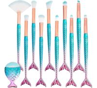 Maquillage Pinceaux Set,3d Brosse À Maquillage En Forme De Sirène 11 Pièces Professionnel Brosses À Cosmétiques Pour Fond De Teint, Crème En Poudre, Fard À Joues, Ombre À Paupières