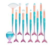 Maquillage Pinceaux Set,3D Brosse à Maquillage en Forme de Sirène 11 Pièces Professionnel Brosses à Cosmétiques pour Fond de Teint, Crème en Poudre, Fard à Joues, Ombre à Paupières