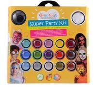 GRIM'TOUT - Coffret Maquillage Super Party Kit - Palette de 17 Couleurs pour Princesses et Héros - Déguisement, Maquillage à Eau Sans Parabène - Facile à Appliquer et Nettoyer - Cadeau Fille Garcon