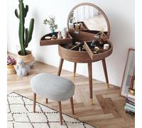 Maquillage Vanity Dressing Table Set Villa Meubles, table de maquillage avec miroir et tabouret, multifonctionnel moderne table flip en bois massif pour la chambre à coucher