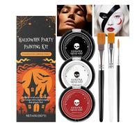 Maquillage Visage et Corps - Ensemble Complet Blanc Noir Rouge Avec Pinceaux,Couleurs Vives, Kit de Maquillage pour Halloween, Spectacle et Fête, Femmes et Hommes