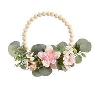 Maqulae Couronne de Porte en Perles de Bois, Couronne Florale (3) | Perles de Bois Rustiques, Fleurs en Soie et Verdure, Décoration Murale Intérieure et Extérieure pour Porte D'entrée, Toile