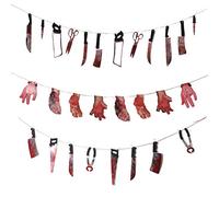 Maqulae Outils de Simulation d'halloween Tachés de Sang, Bannière Guirlande de Parties du Corps avec Accessoires Pré-assemblés, pour Décoration de Maison Hantée 3 Pièces (Wie Gezeigt)