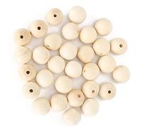 Maqulae Perles Rondes 30 Pièces, Entretoise de Boule Perforée en Bois de | Bois de inachevé pour Peinture DIY, 1,6 Pouces de Diamètre avec Trou Central Lisse, adapté à L'artisanat de Collier de