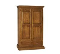 Mar.c.a. Design - Armoire de Chambre en Bois Massif Arte Pauvre, Noyer Foncé, 2 Portes Cheveux Droites, 2 Tiroirs, Tringle à Vêtements, Classique 61x125x200H Fabriquée en Italie