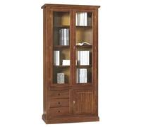 Mar.c.a. Design - Bibliothèque murale avec 4 tiroirs et 8 compartiments, meuble de salon avec vitrine élégante en bois de peuplier noyer foncé - Arte Povera Made in Italy - Dimensions 94 x 41 x 187