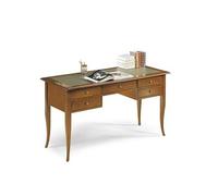 Mar.c.a. Design - Bureau en Bois Massif Noyer 150x65x78 cm avec 5 tiroirs et Insert Vert Bureau Vintage Arte povera Made in Italy