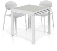 Mar.c.a. Design i - Table console extensible moderne jusqu'à 180 cm, plateau en verre blanc mat, base en métal et structure couleur blanc optique - Dimensions : 90 x 90 x 75 cm.