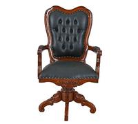 Mar149 Palazzo Fauteuil Chesterfield anglais pivotant en acajou vieilli avec revêtement en cuir synthétique et sculptures, style vintage, 118 x 60 x 53 cm