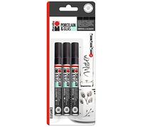Marabu 0123000000084 Set de Peinture Porcelaine et Verre à Base d'eau en Porcelaine et Verre avec 3 stylos Noirs, Noir