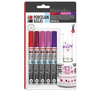 Marabu 012300082, Lot de 5 peintres fantaisie pour porcelaine et verre, pointe universelle 1-2 mm, assortiment
