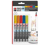 Marabu 012300082, Lot de 5 peintres fantaisie pour porcelaine et verre, pointe universelle 1-2 mm, assortiment