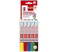 Marabu 0125000000083 - Porcelain & Glas Painter Kids, Set Maxi Fun avec 5 couleurs, stylo pour porcelaine et verre pour enfants, peinture facile, passe au lave-vaisselle après cuisson, pointe 1 à 3 mm