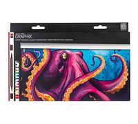 Marabu 014500000104 - Aqua Pen Graphix, Octopy, 24 feutres aquarelle en kit avec couleur brillante, encre à base d'eau, double pointe - aquarelle sur papier aquarelle