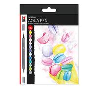 Marabu Aqua Pen Graphix Ice Baby Lot de 12 feutres Couleurs Brillantes Encre à Base d'eau Double Pointe pour Aquarelle, coloré, taille unique