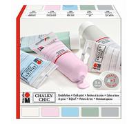 Marabu 026100000087 - Chalky Chic Lot de 5 peintures à la craie mates opaques, à base d'eau, bouchon doseur - Rouleau, peinture et points sur bois, métal et plastique, look usé pouvant être poncé, gris
