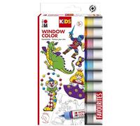 Marabu 030600000100 Kids Window Color Set de 10 x 25 ml de peinture et modèle de coloriage A4 avec 18 motifs, pour fenêtre à base d'eau, convient pour verre, miroir, carrelage et film