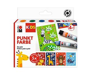 Marabu 0311000000102 - Kids Dot Pen Set Animaux 4 x 25 ML, Peinture à Points à Base d'eau, sèche en Mat et en Relief, pour créer des Images colorées avec la Technique Dot Painting