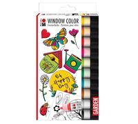 Marabu 0406000000128 - Window Color Garden, 10 x 25 ML de Peinture, modèle à colorier A4 avec 20 Motifs, Peinture à Base d'eau, s'enlève sur Les Surfaces Lisses