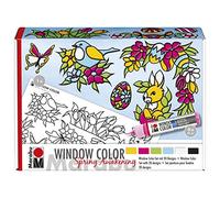 Marabu 0406000013909 - Window Color Fun & Fancy Spring Awakening - Peinture de fenêtre à Base d'eau - 6 stylos de 25 ML de Peinture, 2 Films de Peinture A5 et A3
