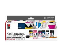 Marabu 1116000000087 - Porcelain & Glass Starter Set Matt, Peinture pour Porcelaine et Verre à Base d'eau, résiste au Lave-Vaisselle sans Cuisson, 6 x 15 ML de Peinture et Pinceau