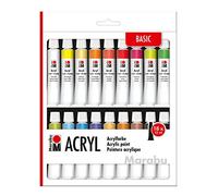 Marabu Peintures acryliques 1210000000202 – Lot 18 couleurs, opaques, mates et brillantes, base eau