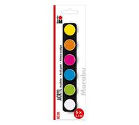 Marabu 1210000000204 - Kit débutant de peinture acrylique néon, 6 couleurs en pot de 3,5 ml, à base d'eau, imperméable et résistant à la lumière, séchage rapide pour châssis, papier, carton, bois