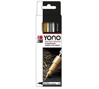 Marabu 1240000004001 YONO Lot de 4 marqueurs en métal avec 4 couleurs, stylos acryliques polyvalents, pointe ogive japonaise fine de 0,5 à 1,5 mm, à base d'eau, résistants à la lumière et imperméables