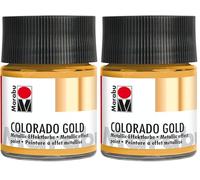 Marabu 12640005784 Colorado Gold métallisé doré 50 ml à base d'eau, résistant à la lumière, aux intempéries, à séchage rapide, pour brosser et tacher sur des surfaces absorbantes (Lot de 2)