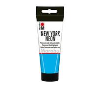 Marabu 12660050355 - New York Neon Bleu fluo 100 ml - Convient à la lumière noire - À base d'eau - Résistant à la lumière - Résistant aux intempéries - Séchage rapide - Pour le pinceau et le tampon sur les surfaces absorbantes