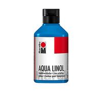 Marabu 15100013052 - Encre pour linoléum à base d'eau, résistante aux taches, bleu moyen, 250 ml, pour toutes les techniques haute pression à l'école, les loisirs et le graphisme