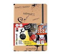 Marabu 1612000000100 Carnet de notes 72 pages format A5 Papier à grain fin mat sans acide résistant à la lumière Reliure cousue haut de gamme et pochette intérieure pliante 180 g/m² Blanc naturel Format A5