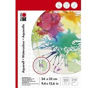Marabu 161200000024 Bloc de 20 Feuilles de Papier Aquarelle 210 g/m² Blanc Naturel 24 x 32 cm Papier Aquarelle à Grain Fin Mat sans Acide Convient pour Les projets et Les études