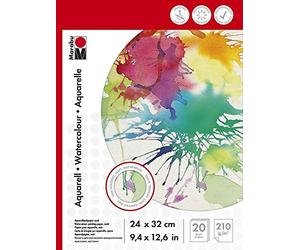 Marabu 161200000024 Bloc de 20 Feuilles de Papier Aquarelle 210 g/m² Blanc Naturel 24 x 32 cm Papier Aquarelle à Grain Fin Mat sans Acide Convient pour Les projets et Les études