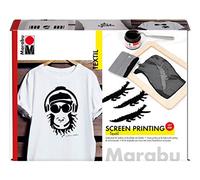 Marabu 170300000082 - Kit d'impression textile pour textiles clairs et foncés avec 100 ml d'encre en noir, un cadre de passoire, une raclette et un couteau à peinture