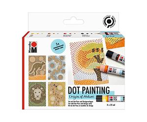 Marabu 1801000000080 - Dot Pen Set Origin of Nature 4 x 25 ML, Peinture à Points à Base d'eau, sèche en Mat et en Relief, pour la création d'images avec la Technique Dot Painting
