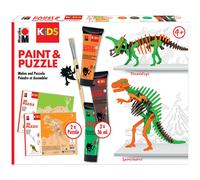 Marabu 0305000000110 - Kids Little Artist Set Dinos, boîte de Peinture et de Puzzle avec 2 Figures d'animaux, 3 x 36 ML de Peinture, végétalien, pour Enfants à partir de 4 Ans