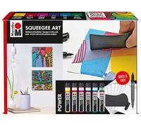 Marabu Acryl Color Squeegee Art Set Power, art du raclage à la peinture, kit de peinture avec 6 x 25 ml de peinture acrylique, raclette, 10 x papier acrylique et marqueur permanent, 1201000000200