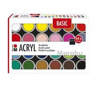 Marabu Acrylics Set BASIC, 24 x 18 ml couleurs satinées, facile à peindre, séchage rapide, résistant à la lumière, résistant aux intempéries, 1210000000215