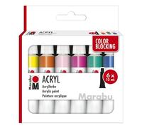 Marabu Acrylics Set COLOR BLOCKING, 6 x 12 ml couleurs satinées, facile à peindre, séchage rapide, résistant à la lumière, résistant aux intempéries, 1210000000213