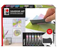 Marabu Art Set, Rakelkunst Acrylfarben, Malset mit Color, Rakel, Acrylpapier und Marker Kit Squeegee, 6 x 25 Peinture, raclette, 10 x Papier Acrylique et marqueur Permanent, Couleurs Pastel, 6x 25 ml