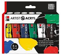 Marabu Artist 122000000091 Lot de 6 peintures acryliques Fines de qualité Artistique, à Base d'eau, consistance pâteuse, hautement pigmentée, très Bonne Brillance et opacité, 6 x 22 ML