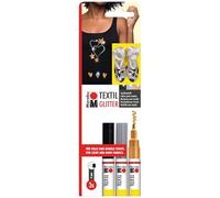 MARABU blister de 3 marqueurs textile Noir, Argent et Or pailletés