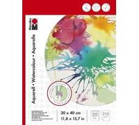 Marabu Bloc papier aquarelle 161200000023 20 feuilles 210 g/m² grain fin mat 30x40cm blanc naturel