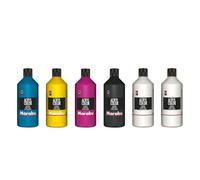 Marabu Color Big Pack, 6 x 500 ML, Peinture Acrylique crémeuse à Base, séchage Rapide, résistante à la lumière et à l'eau, à appliquer au Pinceau et à l'éponge sur Toile, Papier et Bois, Multicolor