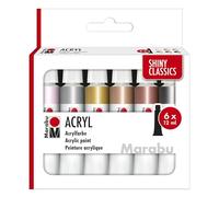 Marabu Couleurs acryliques SHINY CLASSICS, 6 x 12 ml de couleurs métalliques chatoyantes, faciles à peindre, séchage rapide, résistantes à la lumière et aux intempéries, 1210000000212