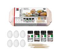 Marabu Easy Marble 13050000099 - Lot de pastels Glam pour marbrer et colorer, avec 6 bâtonnets en bois et 6 œufs en plastique, 4 x 15 ml de couleurs pastel