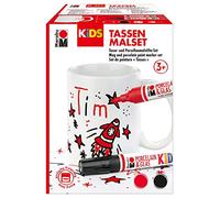 Marabu KiDS 0125000000102 - KiDS Porcelain & Glas Painter, Set de coloriage Tim pour garçon avec une tasse blanche et 2 crayons de peinture en porcelaine rouge et noir